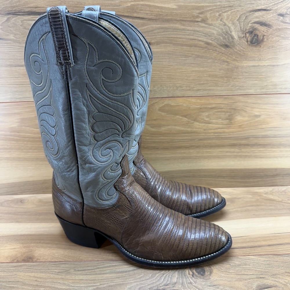 DAN POST Mens Western Boots 9 D‎ Brown Gray Lizard Leather Cowboy